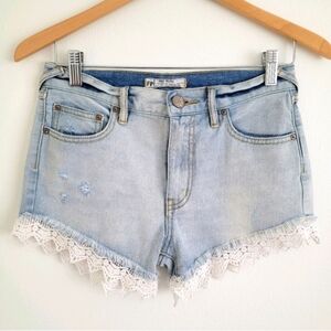 Free people denim shorts size 25 lace hems